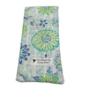 Handmade Quilted Eyeglass Case Boho Blue Green Aqua Floral Pattern NEW
